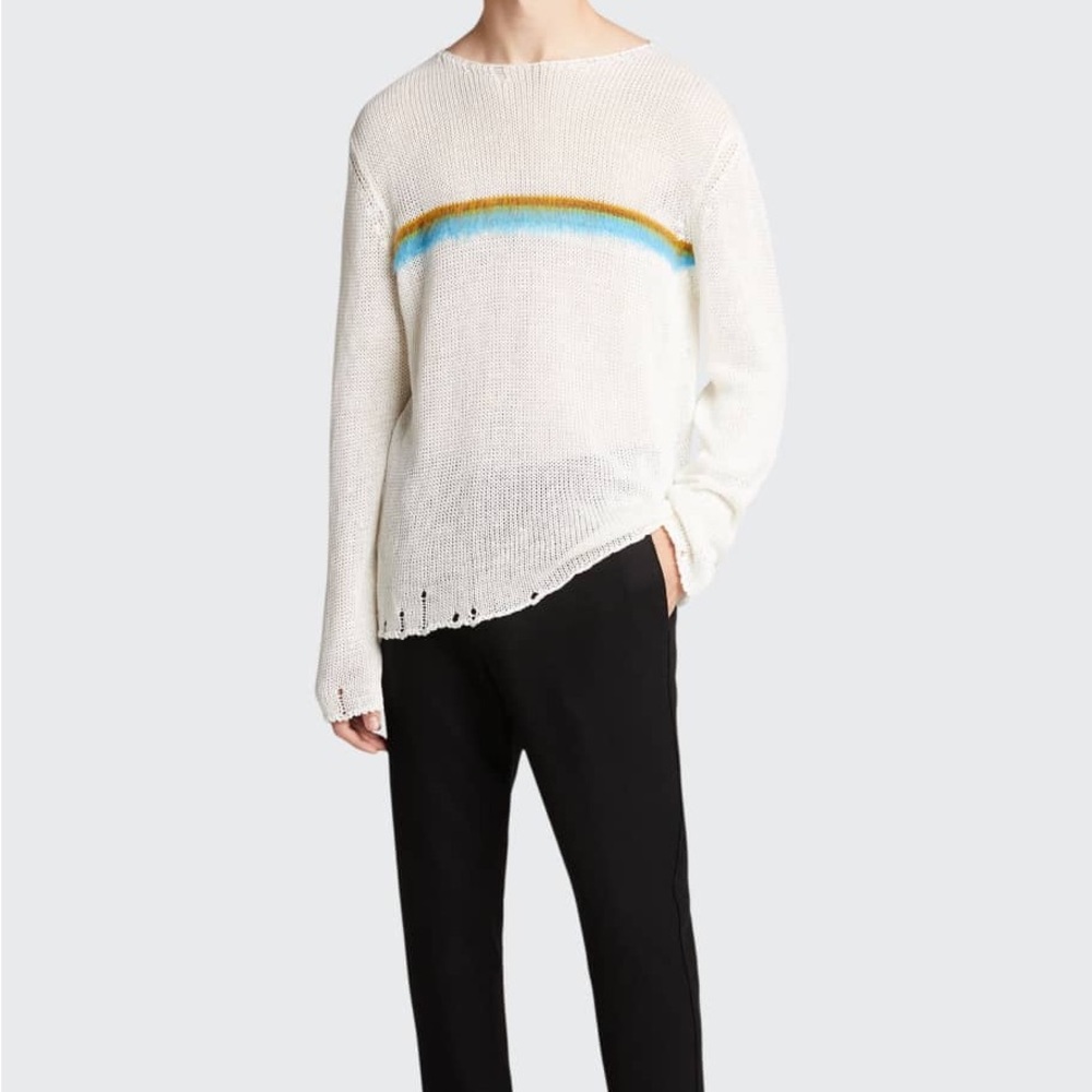 Saint Laurent Destroyed Stripe Linen Blend Sweater Size L